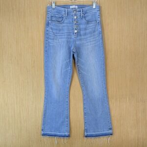 Loft Kick Crop Jeans Womens 29/8 Light Wash Button Fly Frayed Hem‎ High Rise